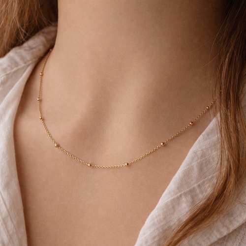 Collier or 18 carats – chaîne perlée satellite – bijou minimaliste ras de cou – cadeau anniversaire
