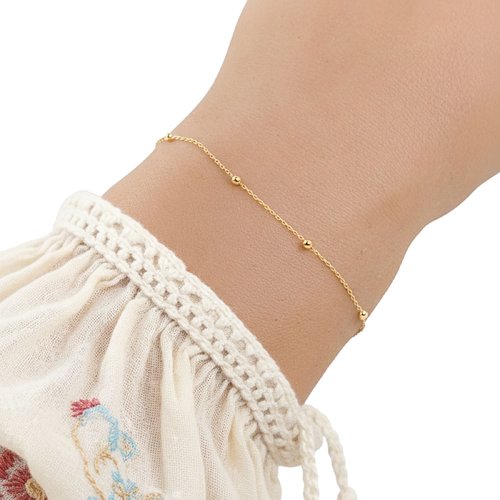 Bracelet satellite chaîne perlée - or 18 carats sur argent 925 - bijou fin minimaliste - bracelet doré chic - cadeau femme