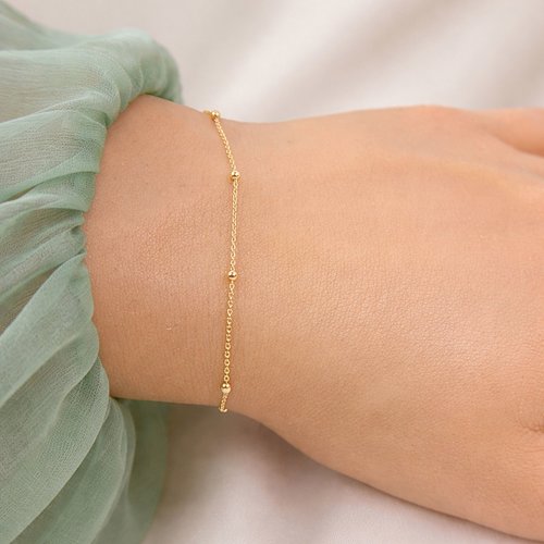 Bracelet satellite chaîne perlée en or 18k – bijou minimaliste chic – cadeau femme