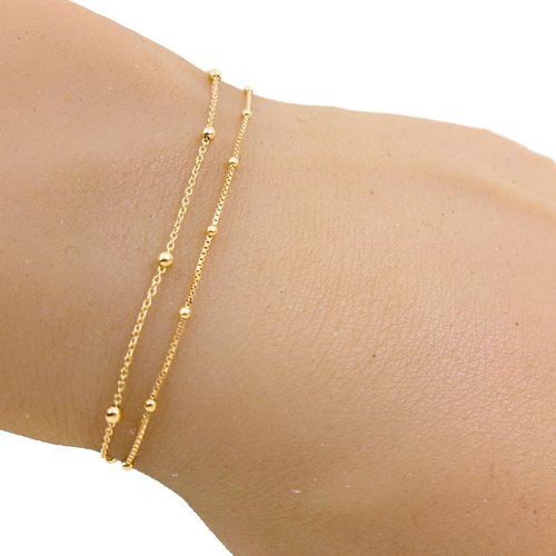 Lot de 2 bracelets en or 18 carats, chaîne perlée, bijoux minimalistes, cadeau anniversaire femme