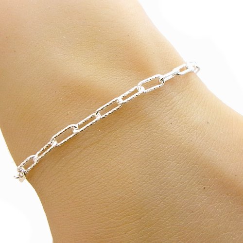 Bracelet argent massif grosse maille, chaine rectangulaire brillante, idée cadeau femme