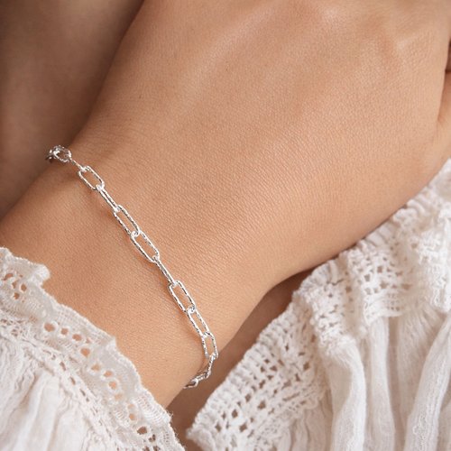 Bracelet chaîne rectangle en argent 925 gros maillons diamantés