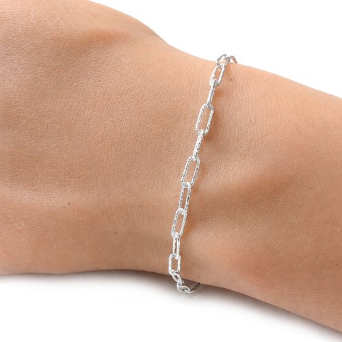 Bracelet chaîne rectangle en argent 925 gros maillons diamantés