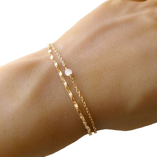 Bracelet multirang en or avec perles blanche oeil de chat, cadeau anniversaire femme