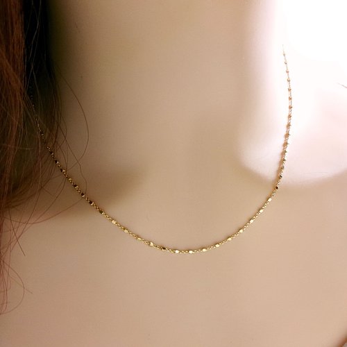 Collier or femme, chaîne perles carrées, ras de cou fin, bijoux minimalistes, cadeau pour elle