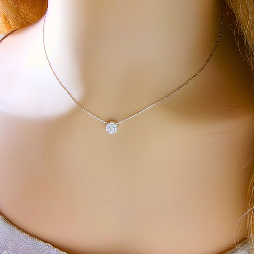 Collier ras de cou argent 925 pendentif rond oxyde de zirconium bijou fin élégant femme