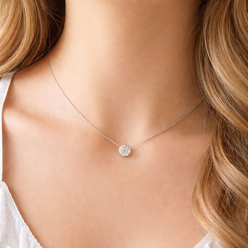 Collier ras de cou argent 925 pendentif rond oxyde de zirconium bijou fin élégant femme