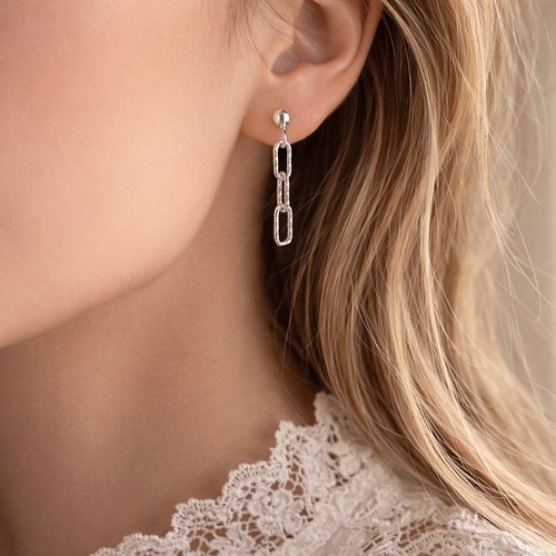 Boucles d’oreilles pendante en argent 925 chaîne rectangle brillante