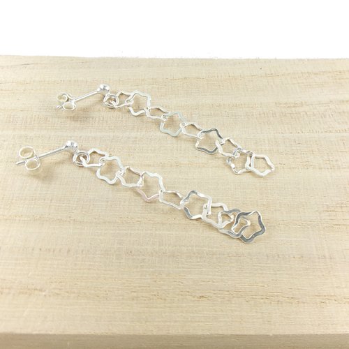 Boucles d'oreilles pendante argent, puces d'oreilles avec chaîne étoile, idée cadeau femme
