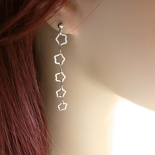 Boucles d’oreilles pendantes argent 925, chaîne étoiles, cadeau femme anniversaire