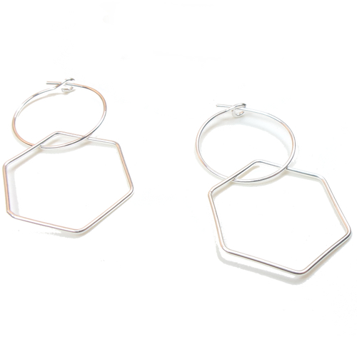 Créoles entrelacées argent rondes et hexagonales, boucles d'oreilles avec pendentif, cadeau femme