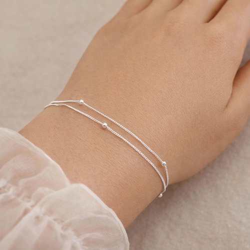 Bracelet double tour en argent 925 avec petites perles – élégance discrète