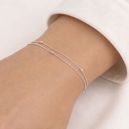 Bracelet double tour en argent 925 avec petites perles – élégance discrète