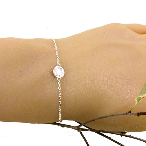 Bracelet médaille soleil en argent massif