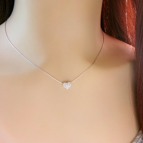Collier cœur en argent et oxyde de zirconium, ras de cou mariage, cadeau pour sa femme