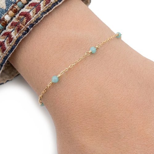 Bracelet fin en or 18 carats et pierres naturelles d’amazonite – bijou délicat femme