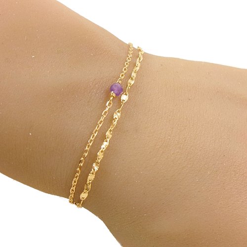 Bracelet multi-chaîne en or 18k avec améthyste – pierre naturelle de naissance février – cadeau femme élégant