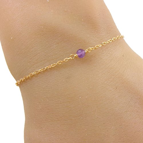 Bracelet pierre améthyste 4 mm, en or 18 carats, pierre de naissance, cadeau anniversaire femme