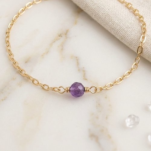 Bracelet améthyste naturelle or 18k sur argent 925 pierre de naissance février - bijou protection