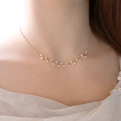 Collier de mariée en perles d'eau douce, or 18 carats, collier perles blanches, cadeau pour elle
