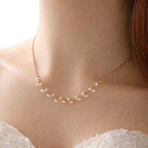 Collier de mariée en perles d'eau douce, or 18 carats, collier perles blanches, cadeau pour elle