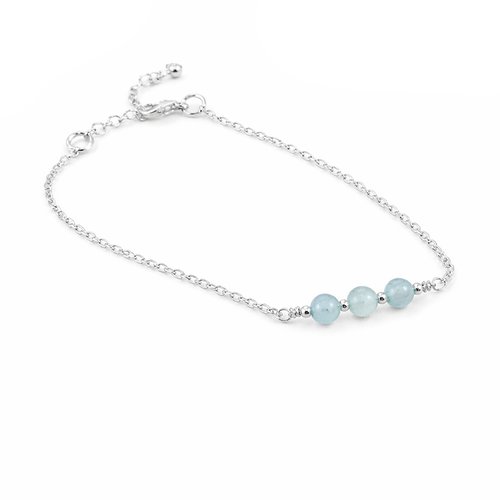 Bracelet aigue-marine naturelle en argent 925 – pierre de naissance mars – bijou minimaliste femme