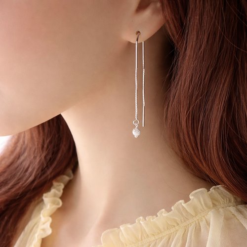 Boucles d’oreilles longues chaine en argent 925 avec perle brillante