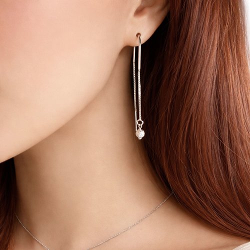 Boucles d'oreilles longues chaîne argent 925 - perle brillante - bijou minimaliste femme bohème chic - cadeau élégant