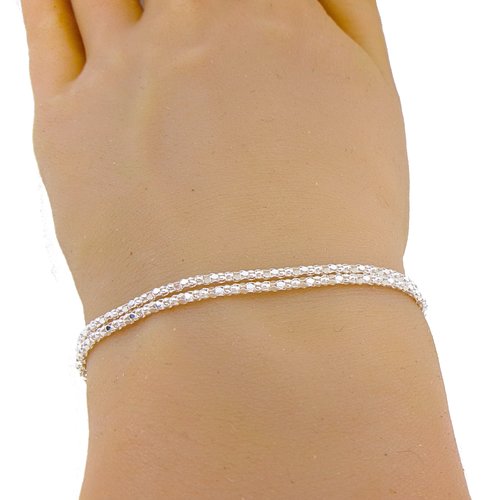Bracelet multirang en argent brillant, double chaîne, idée cadeau femme classe, ajustable 16-19 cm