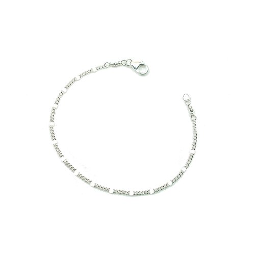 Bracelet gourmette en argent, chaîne à carrés plats, bracelet minimaliste, cadeau anniversaire femme, 15,5 cm