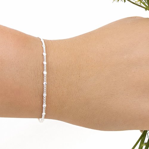 Bracelet petit poignet en argent 925, chaîne à carrés plats, bracelet minimaliste, 14,5 cm