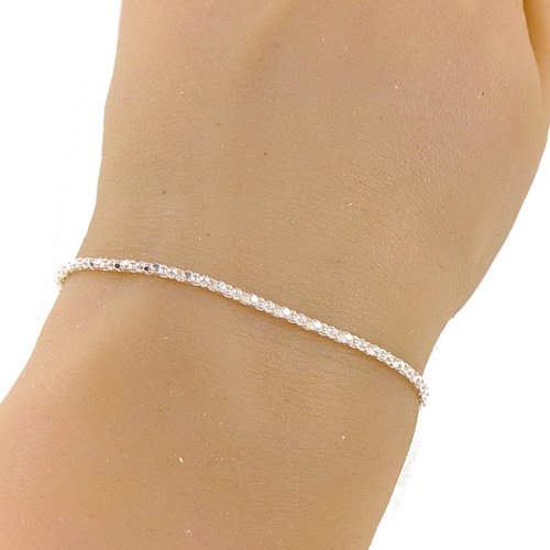 Bracelet chaîne brillante femme en argent 925, maille pop corn, cadeau pour elle, ajustable 14,5 à 17 cm