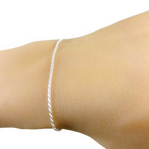 Bracelet torsade brillant en argent, chaine corde, idée cadeau femme, ajustable 23 à 26 cm