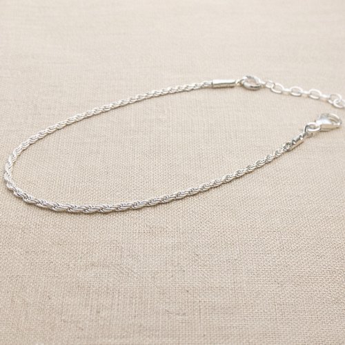 Bracelet poignet fort en argent 925 - maille brillante corde, chaîne torsadée - ajustable 23 à 26 cm