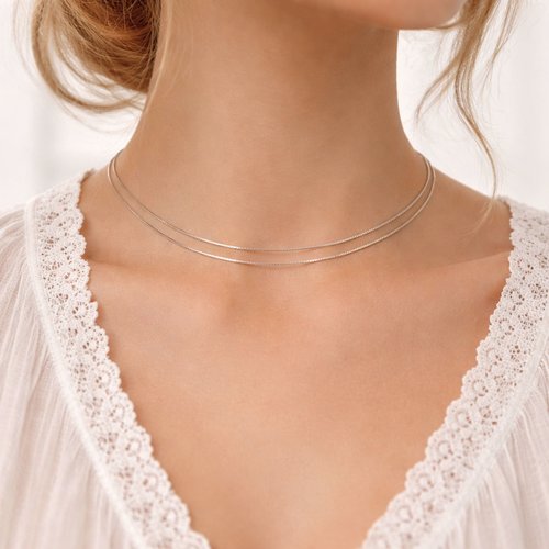 Collier 2 rangs en argent 925 chaîne vénitienne