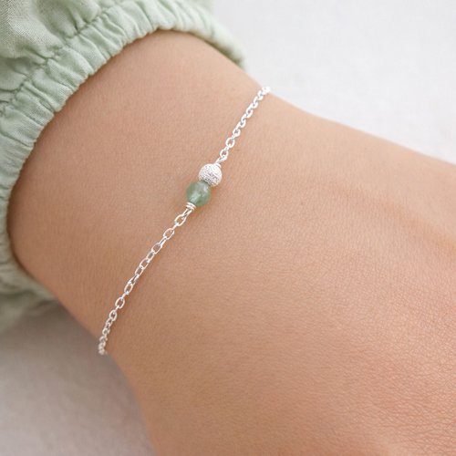 Bracelet aventurine verte en argent massif 925