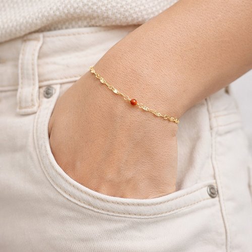 Bracelet cornaline chaîne soleil - or 18 carats sur argent 925 - pierre naturelle orange - bijou vitalité - cadeau anniversaire femme
