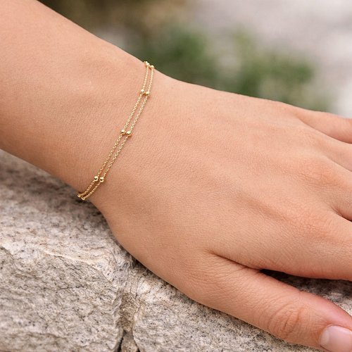 Bracelet double rang perlé - or 18 carats sur argent 925 - bijou bohème minimaliste - bracelet fin doré