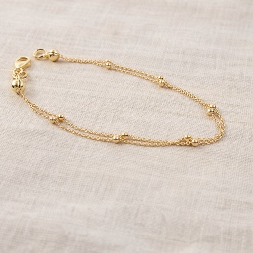 Bracelet multirang en or 18 carats – double chaîne satellite perlée – bijou féminin et raffiné