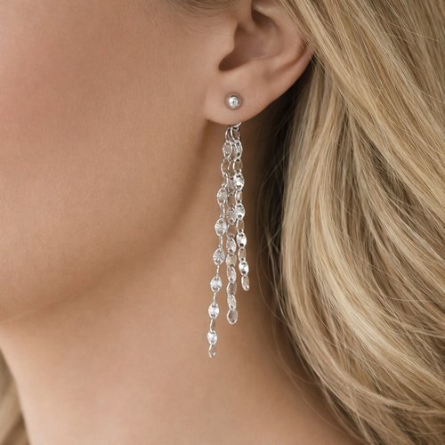 Boucles d’oreilles argent 925 à puces et chaînes – bijou lumineux et moderne pour femme – élégance et mouvement