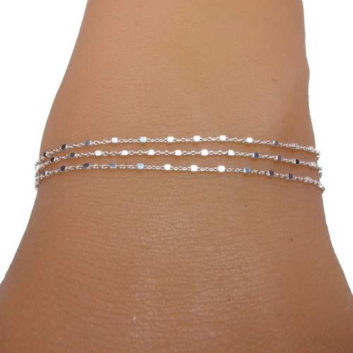 Bracelet multirang - 3 rangs - argent - bracelet chaines - petites perles carrées