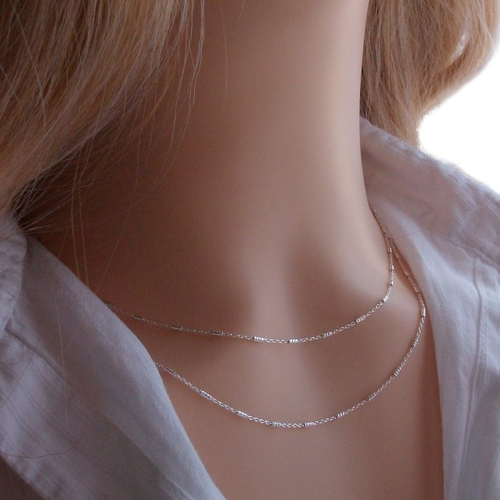 Collier 2 chaines - argent - chaine tubes torsadés - collier multirang - minimaliste - idée cadeau femme