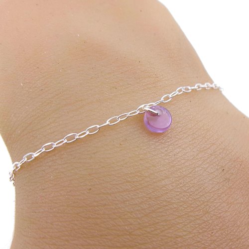 Bracelet en argent 925 avec améthyste, pierre de naissance février, chaîne fine
