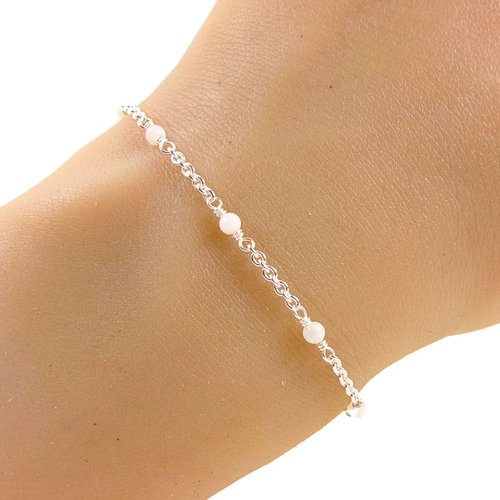 Bracelet en argent 925 avec perles de nacre blanche, bijou élégant pour femme