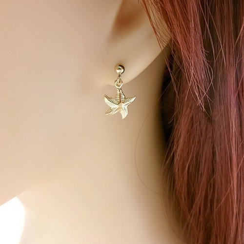 Boucles d'oreilles étoile de mer en or, clous et puces d'oreilles, boucles été, cadeau anniversaire femme
