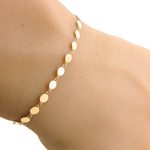 Bracelet maille plate ronde en or 18 carats, chaîne médailles pastilles, cadeau anniversaire femme