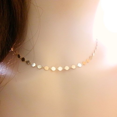Collier ras de cou en or 18 carats avec chaîne médailles, idée cadeau femme