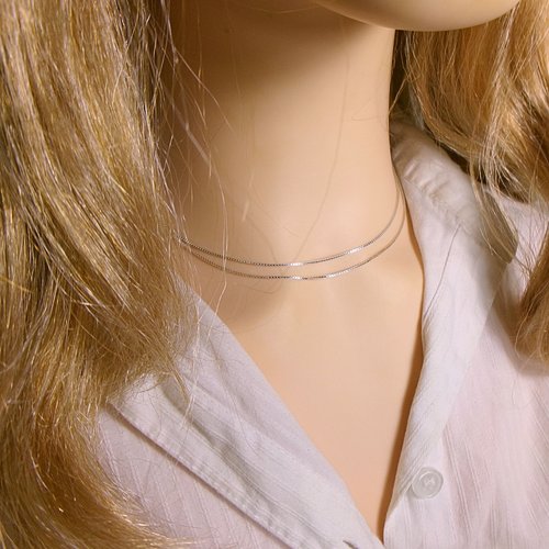 Collier ras de cou, 2 rangs chaîne fine en argent, maille vénitienne, bijou minimaliste, 35/36 cm
