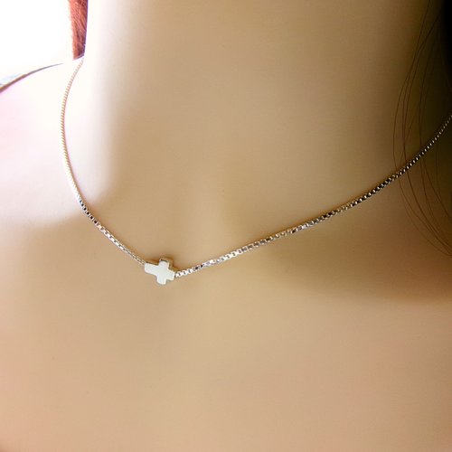 Collier croix horizontale en argent massif 925, chaîne vénitienne avec croix latérale, cadeau pour femme, ajustable 35-38 cm