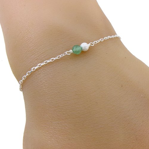 Bracelet pierre aventurine et perle diamantée en argent, bijoux fait main, cadeau anniversaire femme